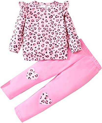 Image of Little Girls 2 Piece Outfits Ruffle Sleeve Unicorn Sweatshirts Top and Leggings Set School Outfits Kids Clothing Set