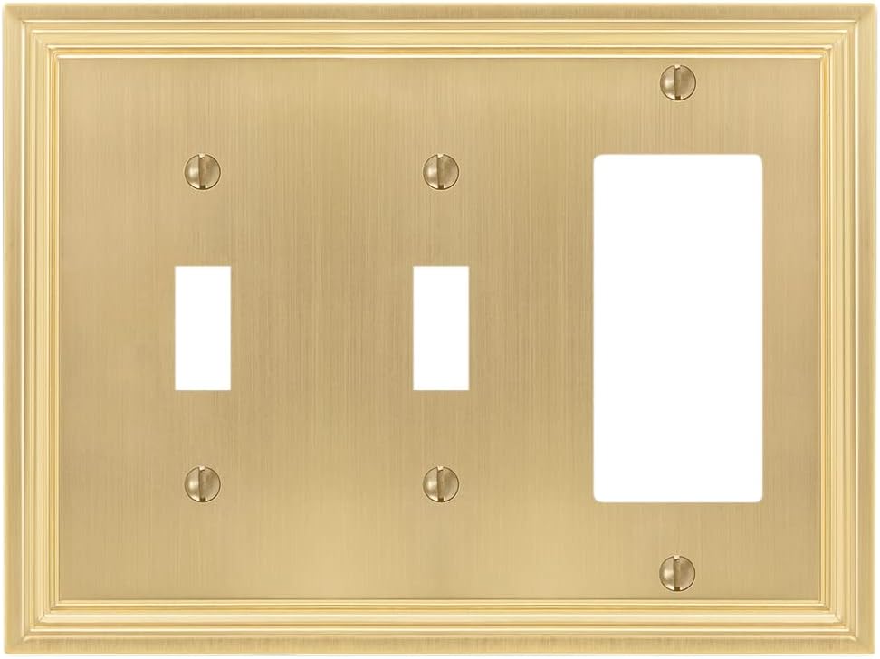 Amerelle 98TTRSB Daltry Wallplate, 2 Toggle / 1 Rocker, Cast Metal, Satin Brass, 1-Pack