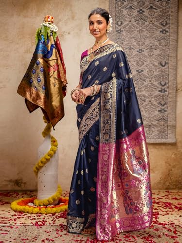 Image of SIRIL Women's Paithani jacquard Silk Saree |Chandrakor Paithani jacquard Saree With Unstitched Blouse Piece