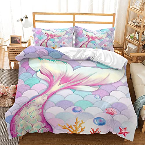 Cvhouse Mermaid Bedding Set Full Size,Ocean Rainbow Mermaid Comforter Set Cover For Girls Kids Teens,Beach Rainbow Mermaid Duvet Cover Set,1 Duvet Cover 2 Pillowcases 3 Piece #TOP6