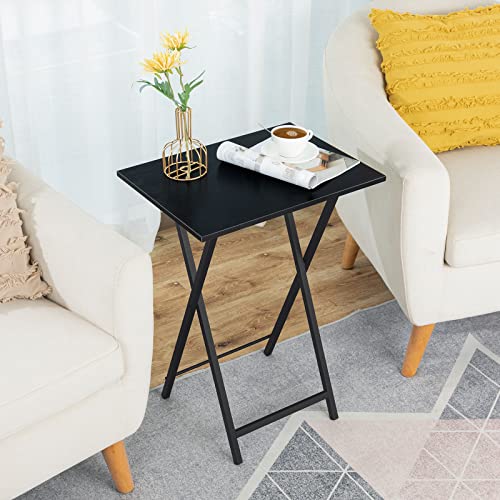 Image of HOOBRO Folding TV Tray Tables, Set of 4 TV Trays with Storage Rack, Industrial Side Table for Eating at Couch, Foldable Snack Table for Small Space, Easy Assembly, Black BK50BZ01