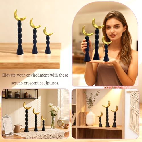 Juego de 3 estatuas de media luna islámica en negro miniatura 4