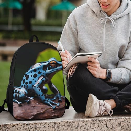 Dart Frog Blue Backpack 17 Inch Laptop Backpack Water Resistant Bookbag Large Capacity Travel Bag 6