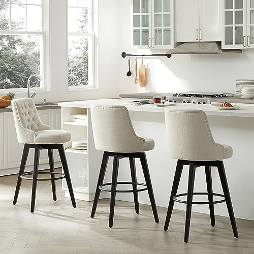 Image of Watson & Whitely Swivel Bar Stools with Back, Fabric in Linen