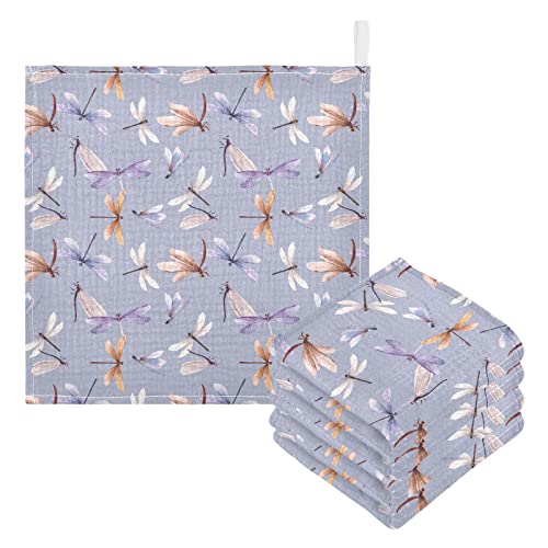 Image of Baby Washcloths Cotton Dragonfly Baby Muslin Washcloths Soft Baby Face Towel for Newborn Infants Baby Wipes, 11.8 X 11.8 Inch, 5 Pack Lilac