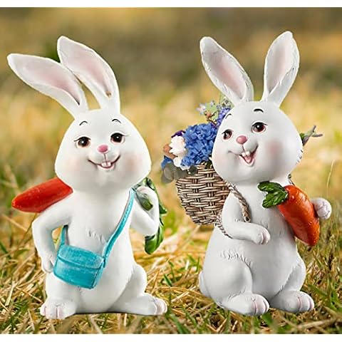 2 Pcs Garden Ornaments Outdoor Resin Rabbit Garden Statue for Home Decoration Garden Animal Sculpture Indoor Outdoor Ornaments Decor Statue Accessories Cover