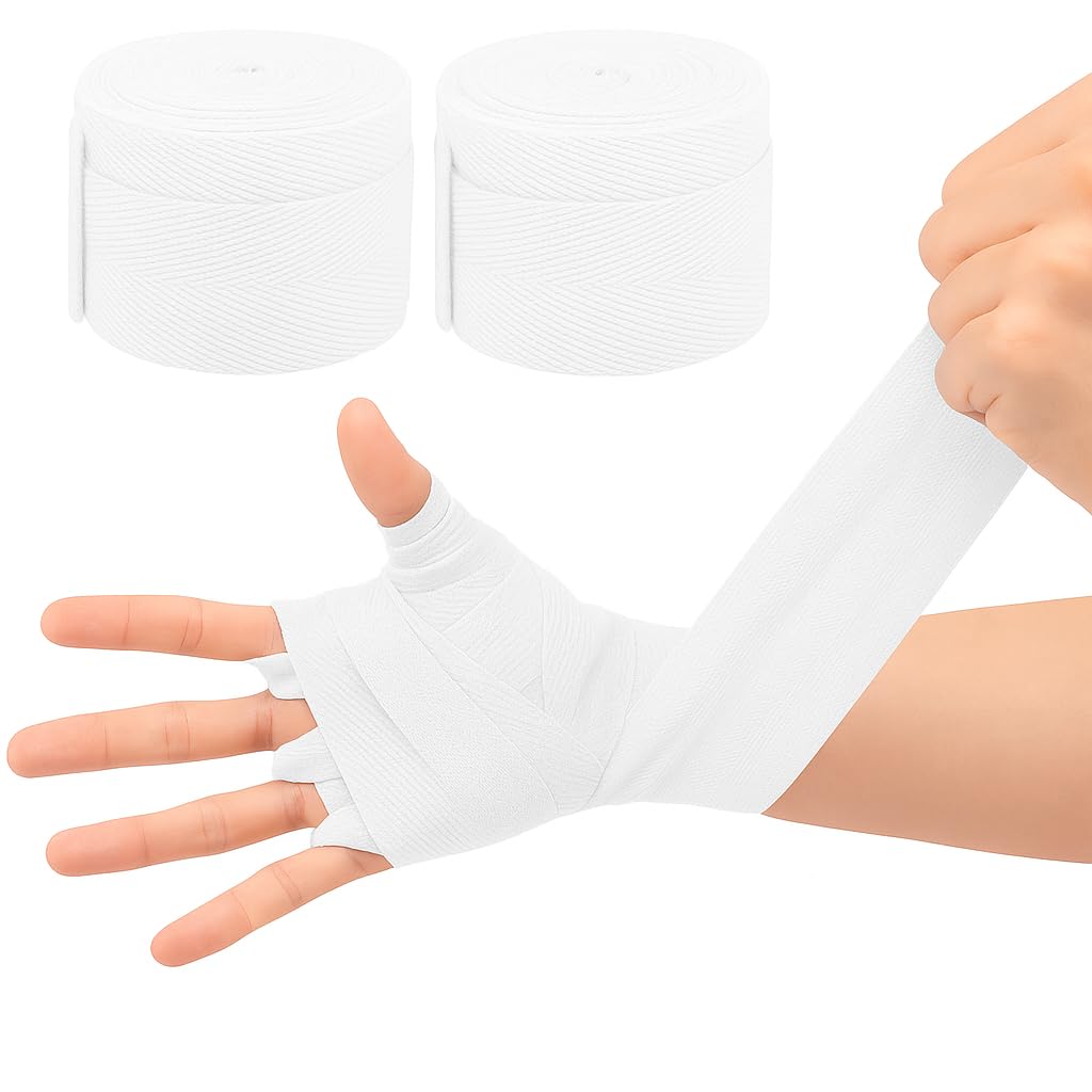 Boxing Hand Wraps 2-Pack – 3m Elastic Wrist & Knuckle Protection Bandages for Boxing, Muay Thai, MMA & Kickboxing – Breathable & Secure Fit Inner Wraps (White)