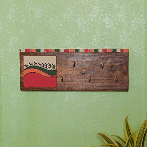 Image of Artysta 'Celebrations of Life' Pink Wooden Key Holder for Wall Stylish Decorative Wood Keychain Holder for Home Key Hanger for Home Decor (5 Hooks)