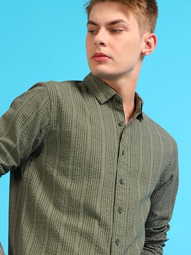 Image of StitchX Men's Full Sleeve Textured Casual Spread Collar Shirt