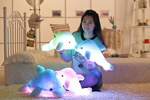 Zinsale 7 Farbwechsel LED aufhellen Gefülltes Delphin Spielzeug Plüsch Kissen Plüschtiere Nachtlicht (Blau, 45cm)
