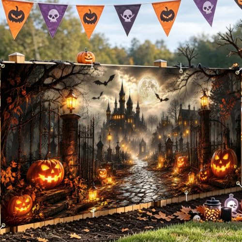 Image of Halloween Garage Door Decorations 6 x 13 ft, Haunted Manor Cover
