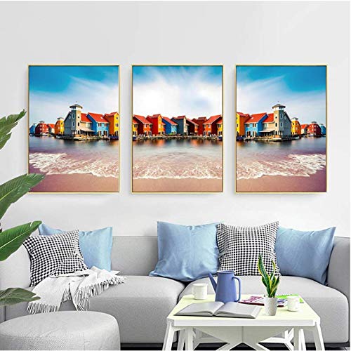 Affiche moderne minimaliste plage triptyque 50x70cm sans cadre