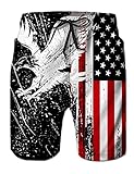 Mesh Liner Board Shorts for Men Fourth of July Funny American Flag Graphics Swim Trunks 80s Youth Male Summer Stylish USA Flag Hawaiian Beach Boardshorts with 2 Pockets Holiday Sports Bathing Suits