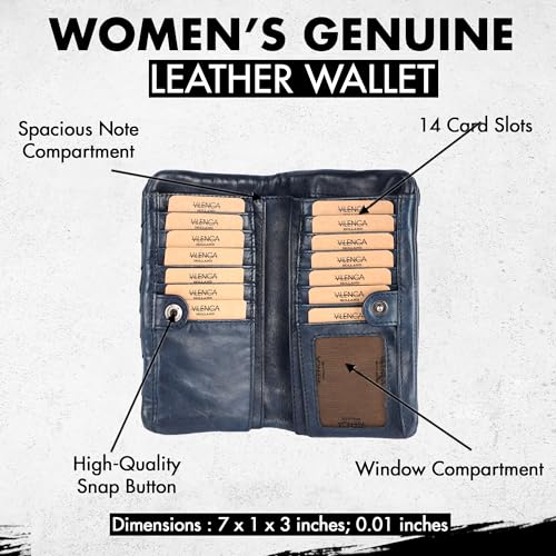 Genuine Leather Wallets for Women, Small Wallet for Ladies Zipper Coin Purse Credit Card Holder with Strap (VL-167-NAVY)3