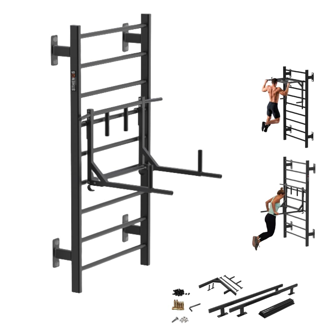 Flat Swedish Ladder with Multi Purpose Bar Heavy Duty Powder Coated Metal Wall Mounted Ladder & Bar for Yoga Physiotherapists Calisthenics & Gymnastics (BLACK, 37KG)-image-6