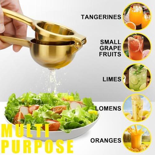 SHIKORI Lemon Squeezer, Large Heavy Duty Handhelp Juicer for Lemon, Stainless Steel Hand Press Citrus Juicer, Lime Squeezer Bar Tool, Manual Citrus Press (Gold) - Image 6