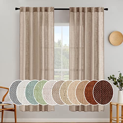 MIULEE Taupe Linen Curtains 72 Inch Length for Bedroom Living Room, Soft Thick Linen Textured Window Drapes Semi Sheer Light Filtering Back Tab Rod Pocket Burlap Look Farmhouse Country Decor, 2 Panels