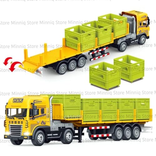 Image of Storage Basket Transport with Lights and Sounds Friction Powered Trailer Diecast Truck Toy for Kids [Pack of 1] (Storage Basket Transport Truck)