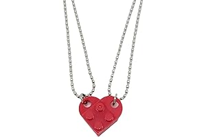 2Pcs Brick Love Heart Shaped Pendant Necklace