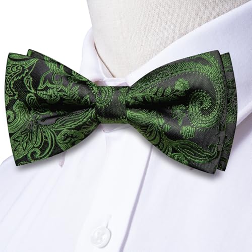 Image of Hi-Tie Bow Ties for Men Pre-Tied Pocket Square with Cufflinks Mens Bowtie Sets for Wedding Formal Party