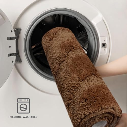 Image of Luxe Home Super Soft Microfiber Bath Mats Non-Slip TPR Backing Scotland Waves Water Soak Bathroom Mat & Door Mats for Home Combo (38x58 cm) - Sea Coffee