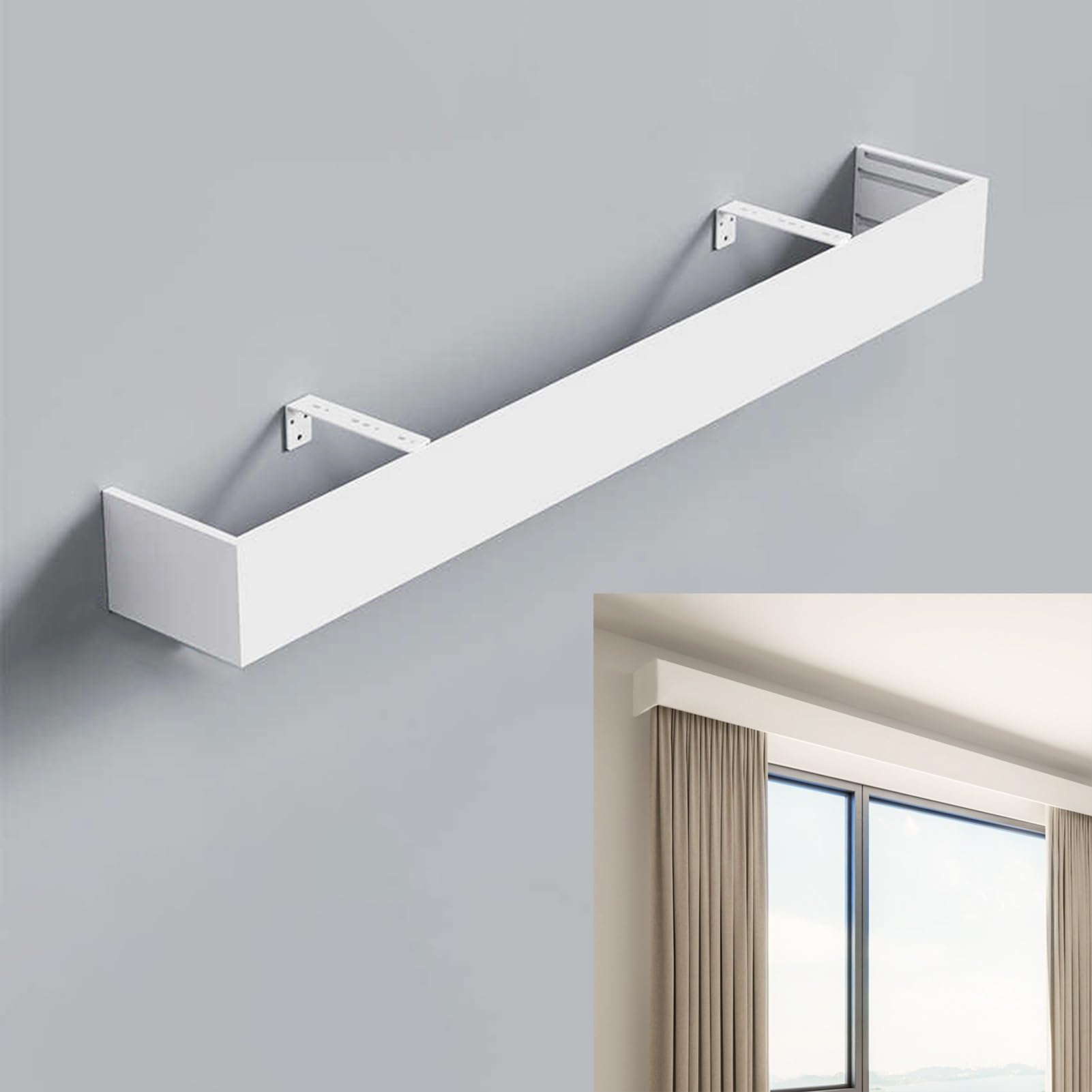 DECAKE Wall Mount Curtain Pelmet Box without Tracks, 3ft 4ft 5ft 6ft 8ft 10ft 16ft Window Cornice Valance Box, Metal Boards for Windows(3.5ft/42in/107cm)