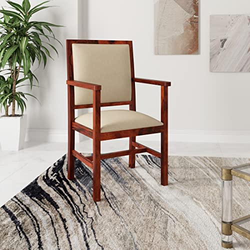 Image of Amazon Brand - Solimo Alore Solid Sheesham Wood Arm Chair with Cushion (Honey Finish)