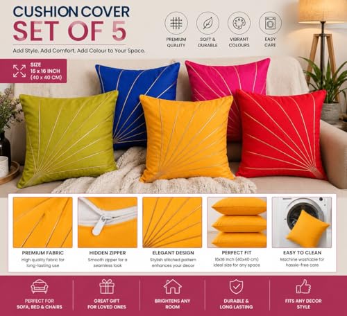 Image of JDX Attractive Multicolor Cushion Cover, Set of 5 (Multicolor)(Polyester)
