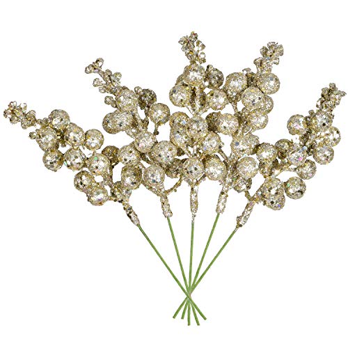 Artiflr 14 Pack Christmas Glitter Berries Stems Clearance, 7.8 Inch Artificial Christmas Picks for Christmas Tree Ornaments, DIY Xmas Wreath, Crafts, Holiday and Home Decor, Champagne
