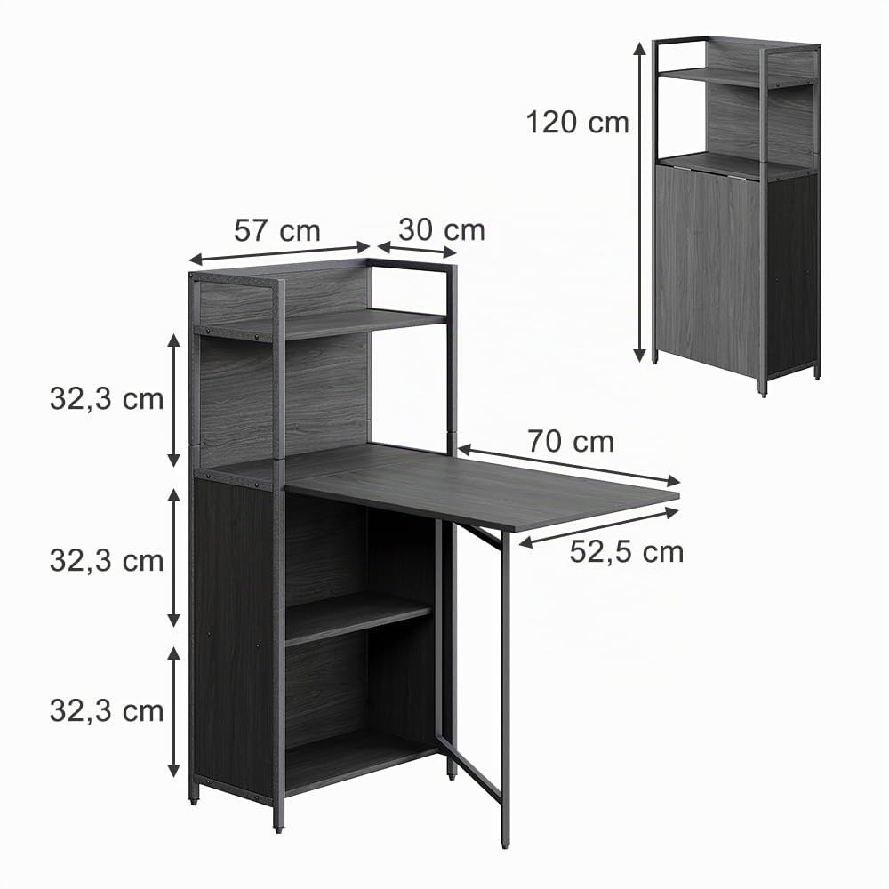 Vicco Esstisch Savio, Schwarz, 30-100 x 57 cm