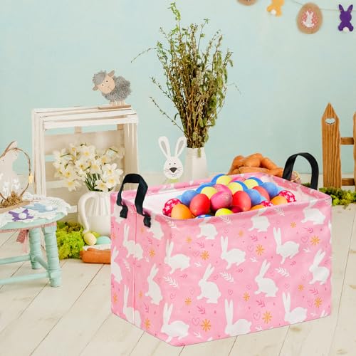 Image of Kid Clothes Storage Basket Gift Shelf Basket Toy Storage Bin, Nursery Basket Organizer Box With Handles for Room Deco Bunny Easter Eggs Basket for Children