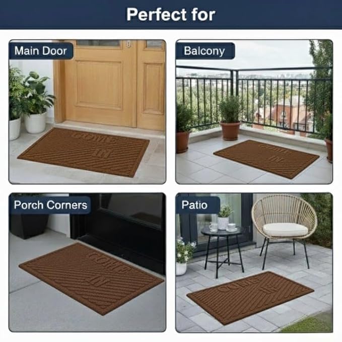 Image of Come in Welcome Door Mat for Entrance | Non-Slip Rubber Backed Doormat for Home, Office & Bathroom | 60 x 40 cm (Coffee)