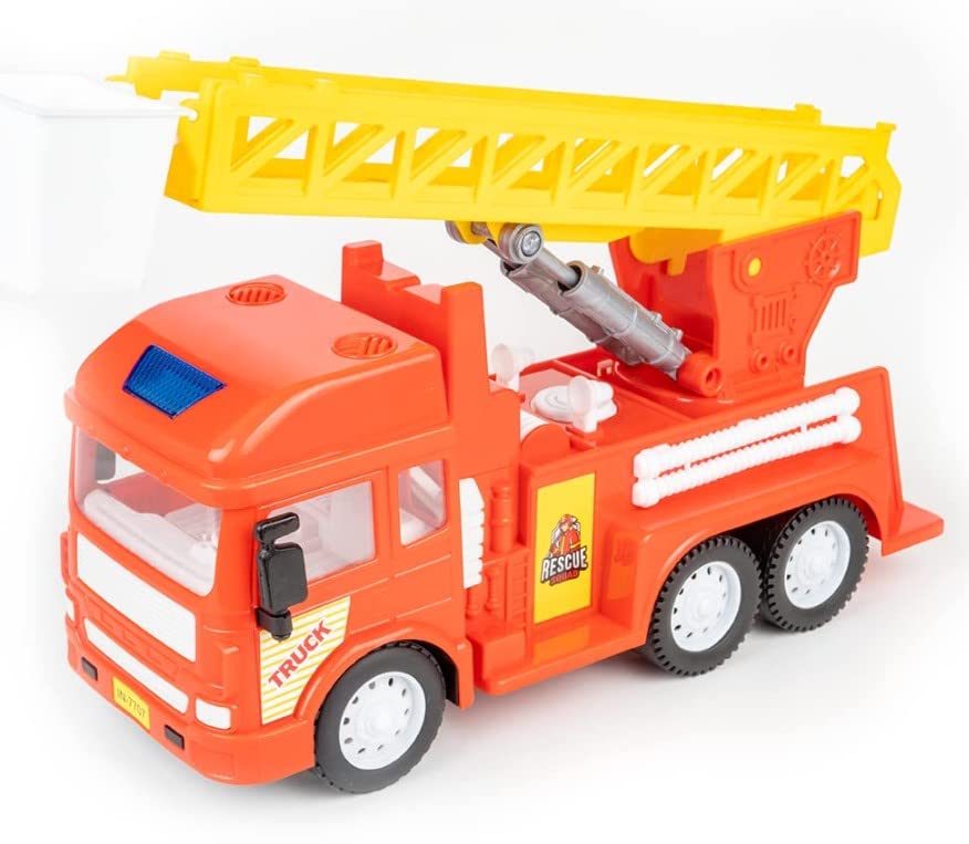 Image of Toy Truck Diecast Cars Truck with Light and Sound Pull Back Vehicles Toy Trucks for Kids ?Colors as Per Stock? (Fire Ladder Truck)