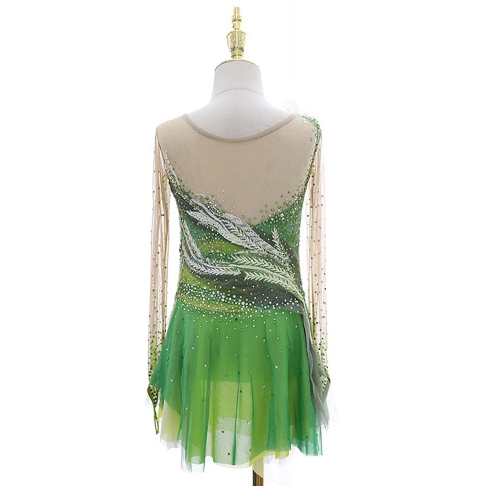 Vestido de Patinaje artístico, Gancho de Mezcla de Gasa de Cuello de Diamante de Diamante Degradado Traje de competición