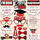 Graduation Party Photo Booth Props Class of 2024 (23 Pieces, Red), Decorations, Backdrop, Party Favors for Grad Selfie or Funny Group Picture