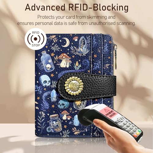 Skull Mushroom Snake Night Small Rfid Women Wallet Bifold Zipper Coin Pocket PU Leather Compact Cash Credit Card Holder Travel Wallet for Female Ladies Teen Girls 1 ID Window 10 Card Slots3