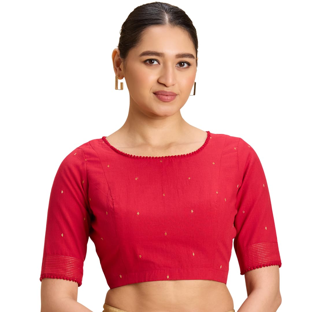 studio shringaar Women's Pure Cotton Madras Handloom Saree Blouse-picture-12
