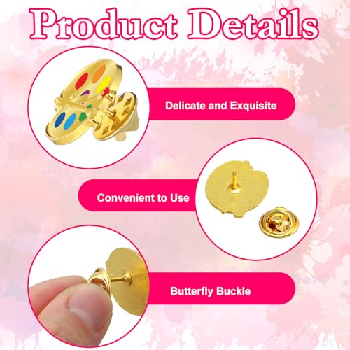24 Pcs Paint Palette and Brush Artist Enamel Lapel Pin Hat Tie Pins Set Art Themed Brooches for Graduation Classmates Friends Art Lover Student Teacher Appreciation Gift Supplies3
