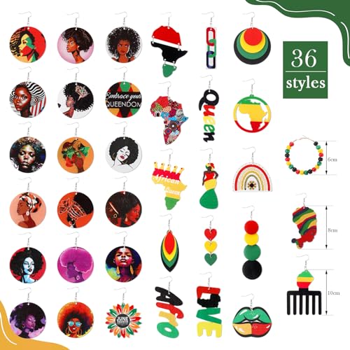 Quelay 36 Pairs African Earrings for Black Women Wood Dangle Earrings Bulk Jewelry Motivational Ethnic Jewelry for Black Women Wood Dangle African American Hispanic Month2