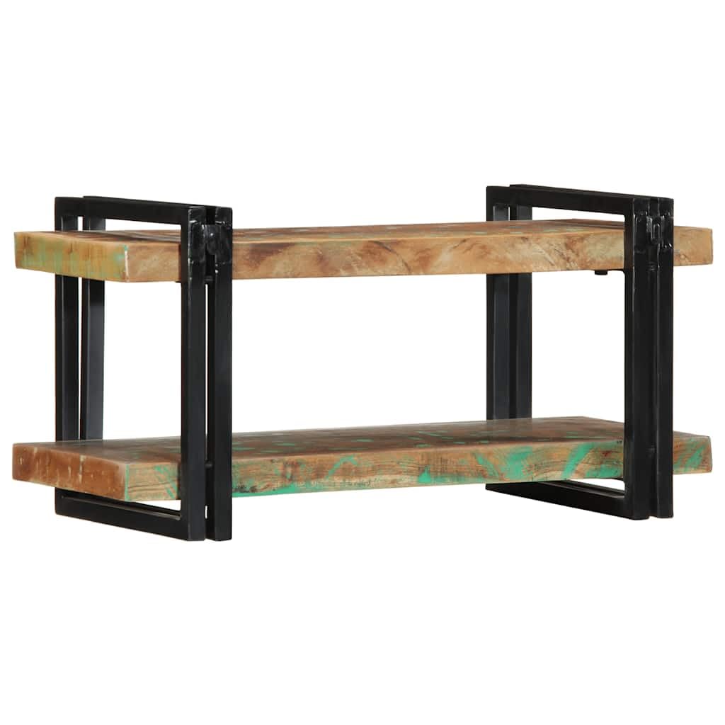 Wandregal Mehrfarbig aus massivem Altholz und Eisen, 70 x 33 x 35 cm, 60 kg Belastbarkeit, platzsparend für Wohnzimmer, Heimkino, Gaming, Aufbewahrung für CDs, Deko und Organizer