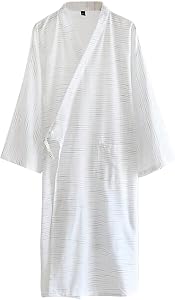 HAOZAIKEJI Men Kimono Pajamas One Piece Bathrobe Yukata Spa Robe Cotton Causal Nightgown Sleepwear Japanese Loose Loungewear