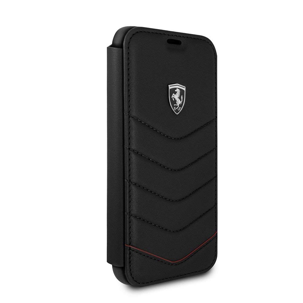 CG MOBILE Ferrari Phone Case for iPhone Xs/X in Black with Quilt & Red Edge, Real Leather Protective & Durable Wallet Case with Accessible Ports, Shock Absorption & Signature Logo