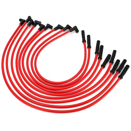 High Performance Low Resistance 10.5MM HEI Spark Plug Wire Set for Chevy SBC 302 305 307 327 350 400 BBC 348 366 396 402 409 427 454 496 502 572 632 V8 Engine (Set of 9)