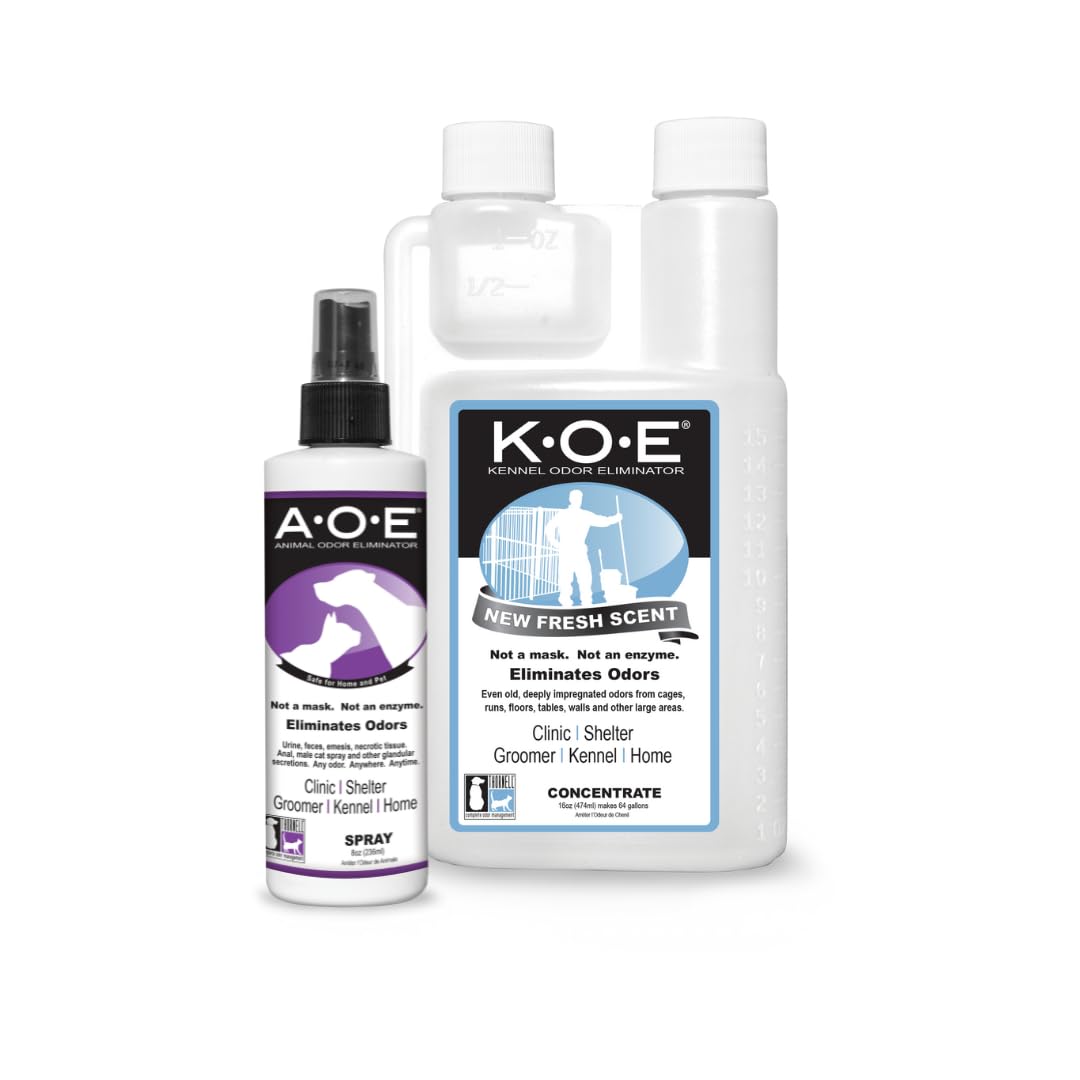 Odorcide K.O.E (Fragrance) &amp; A.O.E Spray Bundle -Pet Odor Eliminator for Strong Odors in Home &amp; Kennel and Between Baths Spray - Fresh Scent