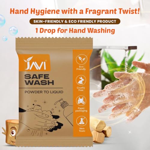 Image of JAVI Safe Wash | Powder to Liquid Handwash | Non-Toxic, Child Safe, Eco-Friendly, Plant-Based | Germ-Free Clean, Plastic-Free, Natural Scent Handwash | 2 Sachet = 1 Ltr