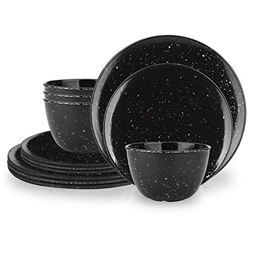 Zak Designs Confetti Melamine Dinnerware Set Includes Dinner Plates, Salad Plates, and Individual Bowls, Durable and Eco-Friendly (Black, 12-Piece Dinnerware Set Service for 4, BPA Free) Zak Designs Confetti Melamine Dinnerware Set Includes Dinner Plates, Salad Plates, and Individual Bowls, Durable and Eco-Friendly (Black, 12-Piece Dinnerware Set Service for 4, BPA Free)