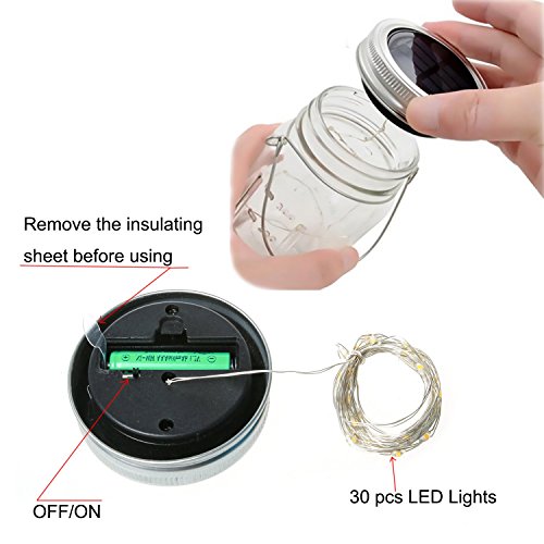 WERTIOO 6 Pack Solar Mason Jars Lights,30 LEDs Hanging Solar Lanterns Garden Decor Outdoor Lights Warm White Table Decor Fairy Lights for Patio Wedding Christmas Party