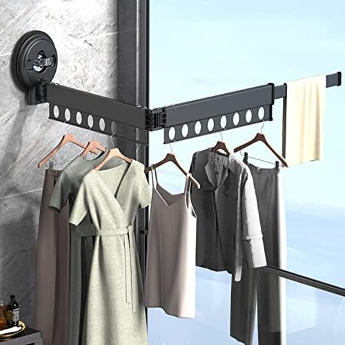Wall Mounted Folding Clothes Rack - Retractable Drying Rack for Suction Cup Installation, Space-Saving Aluminium Drying Rack for Ceramic Tiles and More