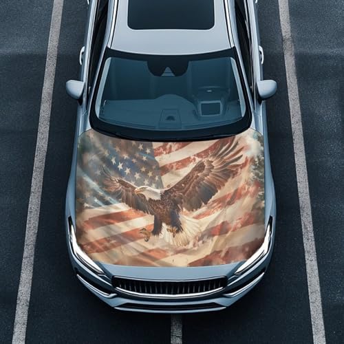 Image of Car Hood Cover Protector Breathable Elastic Fabrics All-Season Protection American Flag and Eagle Auto Hood Decoration and Protection for Most Sedans Small SUV Truck