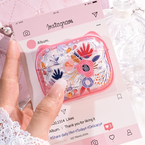 Image of for AirPods Pro 2 Case with Cleaning Kit, Cute Cat Ear Print Design & Cute Buckle for Girls, Phone Holder & Top Safe Lock Buckle Design for AirPods Pro 2nd /1st Gen case, Clear Flowers